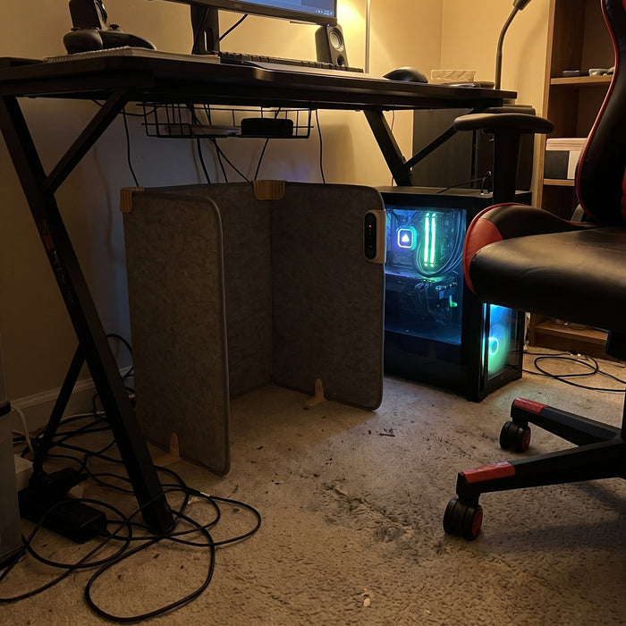 Gaming setup, warm legs, cool PC. Perfect.