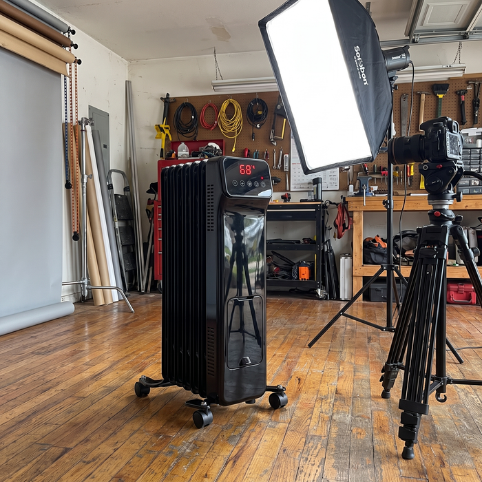 Portrait studio in the converted garage. Clients don't complain about the cold anymore.