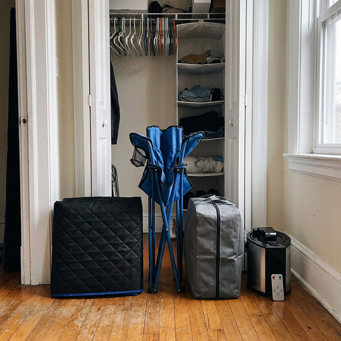 Folds away when we need the space.