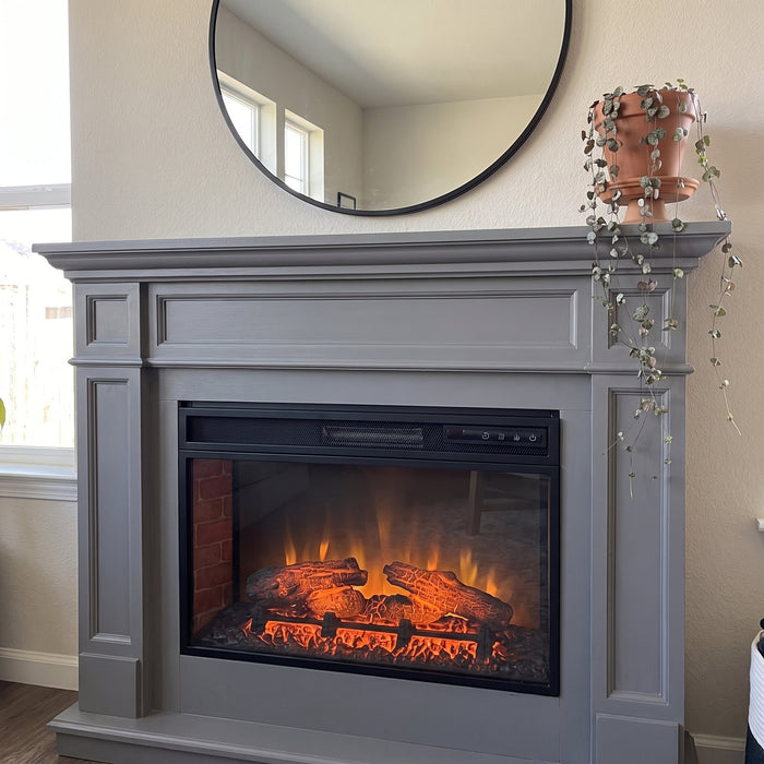 Our gray mantel finally has a fire.