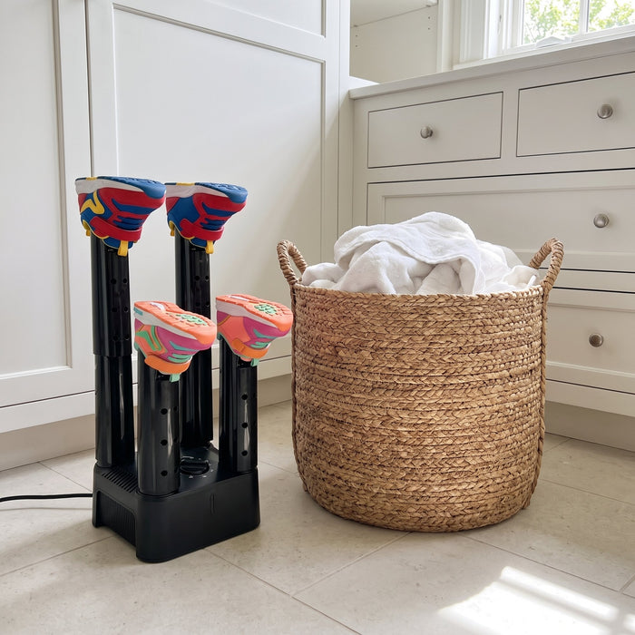 Two kids, two pairs, one dryer.
