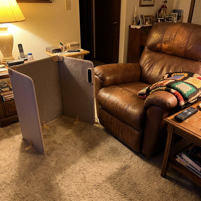 Next to my recliner for TV nights.