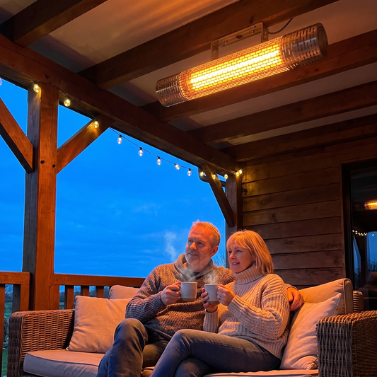The Radiant Bar mounted on a covered porch at dusk