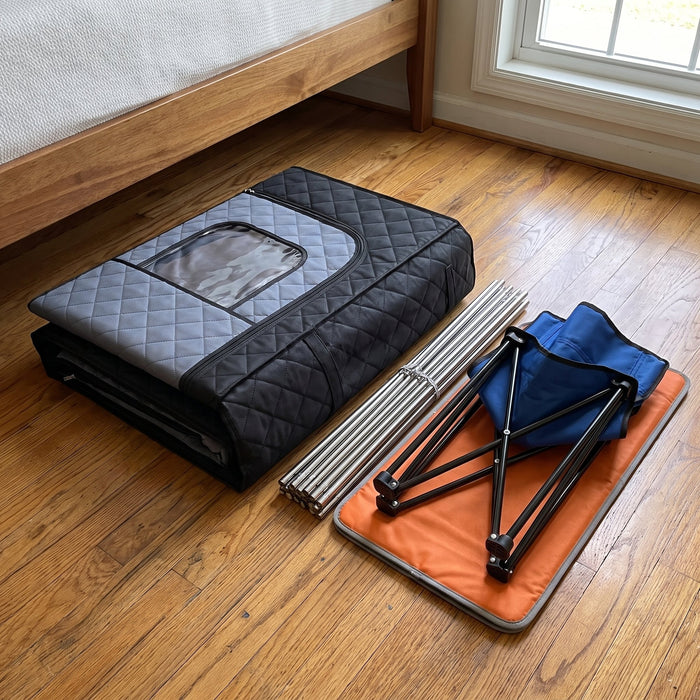 Folds away when we need the space.