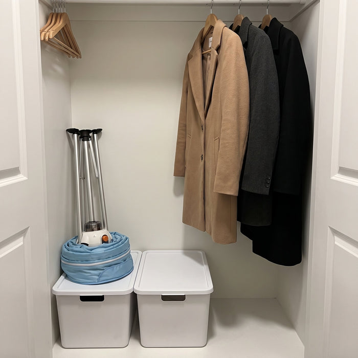 Folds away in the closet.
