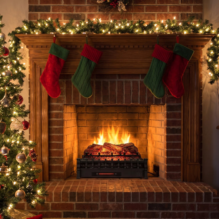 Stockings and a glowing fire.
