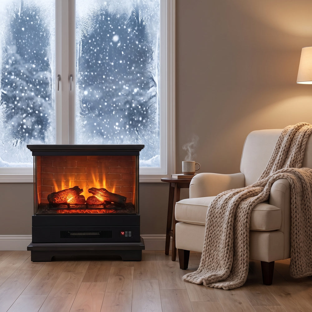 A Real Fireplace Look. <em>No Chimney Needed.</em>