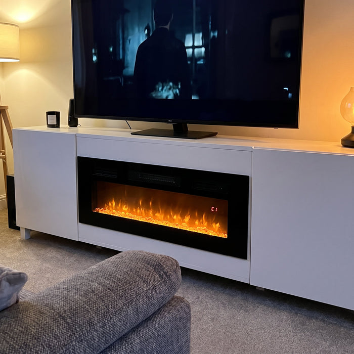 Our TV stand finally has a fireplace.